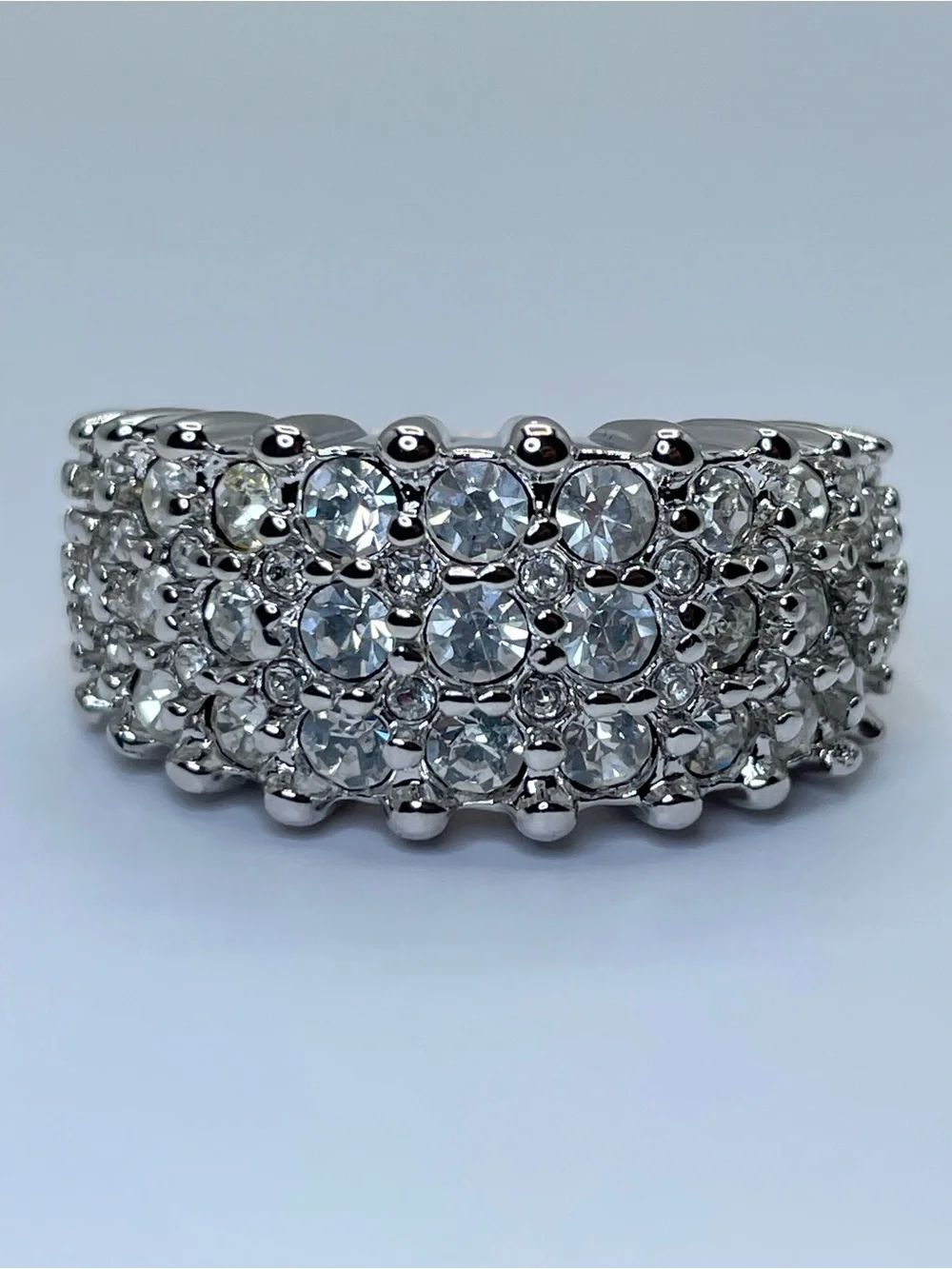 Swarovski Crystal Elements White Crystal Gold Silver Art Deco Statement Ring